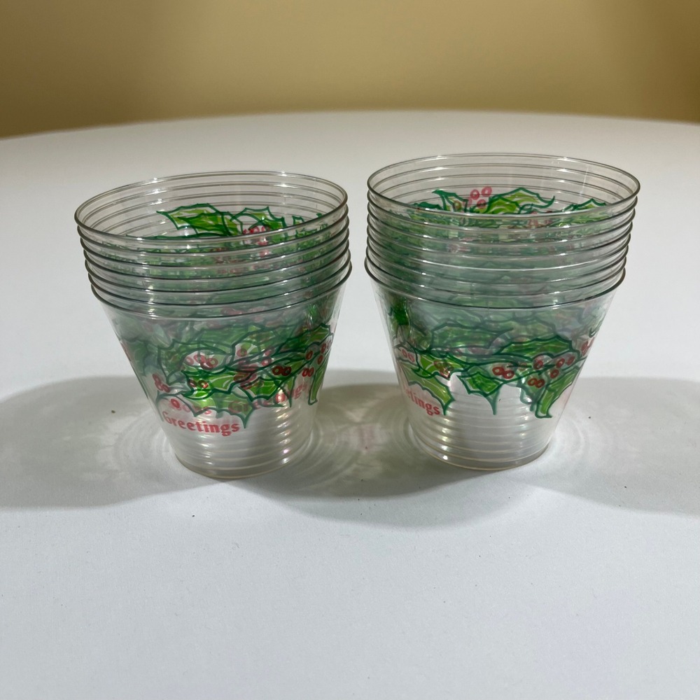 Disposable Christmas Tumbler Set Clear Holly Seasons Greetings 15pc
